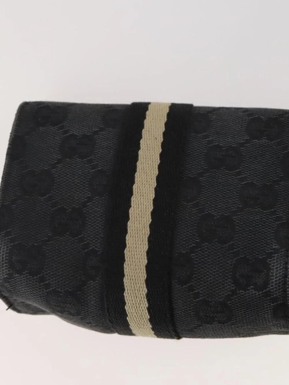GUCCI GG Canvas Pouch Leather 5 Set Black Beige Auth 174994